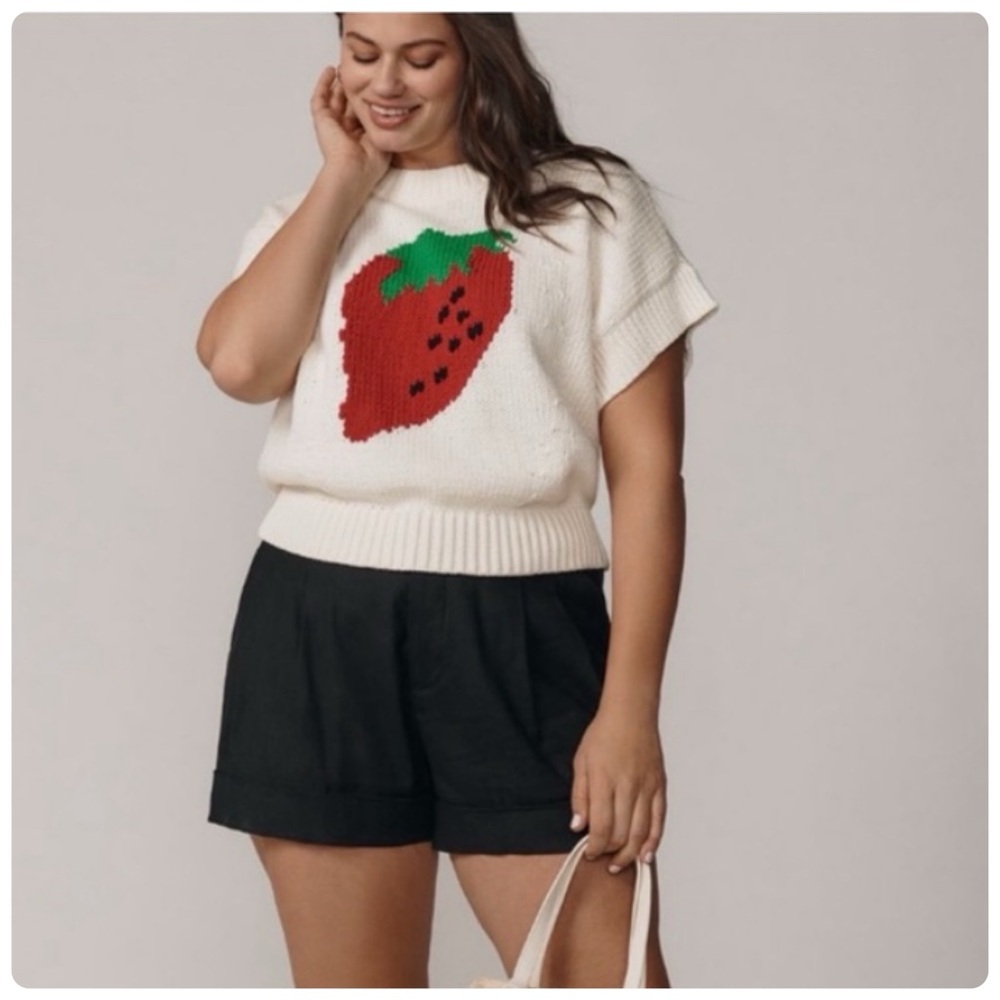 NWT Anthropologie Maeve The Pippa Crew-Neck Strawberry Sweater Cap-Sleeve XL - Picture 3 of 14